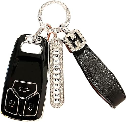 Cysocool 3-Tasten Autoschlüssel Hülle für Audi, Schlüsselhülle Mit Schlüsselanhänger Auto Schlüssel Silikon Cover Schlüsselhülle Kompatibel mit Audi A4 A5 A6 A8 C8 Q5 Q7 RS5 TTS TT R8