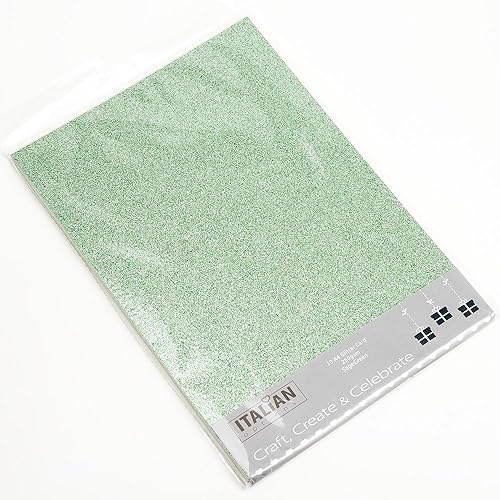 Italian Options Glitzerpapier, 250 g/m², fusselfrei, 10 Blatt, A4-Größe, Salbeigrün