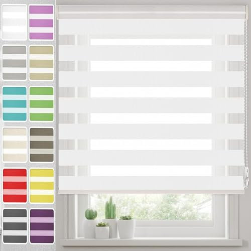 Verdunkelungsrollo Thermorollo 60 x 250 cm Höhe Stufenlos Verstellbar Rollo für Fenster, Zebrarollo Seitenzugrollo mit Bohren Klemmfix für Fenster & Tür, Weiß