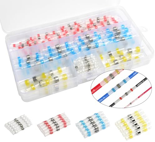 Funnytek 120PCS Lötverbinder mit Schrumpfschlauch, Kabelverbinder | Wasserdicht Schrumpfschlauch Lötdrahtverbinder Kabelverbinder Geschweißte Connector Kit für Marine Automotive Anhänger LKW