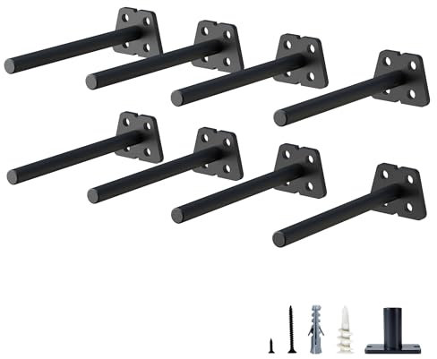 NEODROP 8-Pack 4 Inch Hidden Floating Shelf Bracket, Heavy Duty Blind Shelf Support Hardware | Invisible Wall Brackets for Kitchen, Fireplace Mantel Wood Shelves | Black Powder Coated Solid Steel