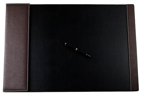 DELMON VARONE - Schreibtischunterlage mit Klappleiste inkl. Block & Kalender 2026/2027 Leder Braun - Rutschfeste Echtleder Schreibunterlage abwischbar - Design Schreibtisch Unterlage 65 x 45 cm