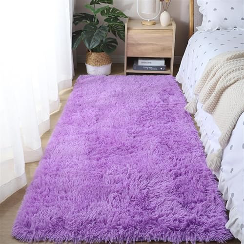 Guetto Hochflor Teppich Modern Flauschig Weich Groß für Wohnzimmer Deko Schlafzimmer Flur Läufer Outdoor Carpet Langflor Fellteppich Kunstfell Shaggy Einfarbig Bettvorleger,Lila,120x160cm