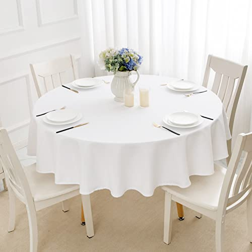 Romanstile rund bordsduk, vit, avtorkbar, 160 cm, vattentålig, fläckbeständig, bordsduk, bordsskydd för soffbord, jul, kök, matbord, fest, bröllopsträdgård och utomhus, nyår