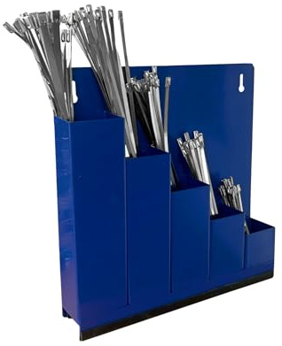 Kortpack - Kabelbinder-Ordnungsbox, blau - mit 5 x 25 Edelstahlbinder verschiedene grossen im Farbe Grau. Incl 2 Schrauben und Plug