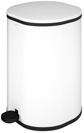 COSMIC Essentials Papelera de Baño y Cocina Con Sistema de Pedal de Diseño Circular y 5L de Capacidad. Cubo de Basura Pequeño Con Tapa para Aseo de Color Blanco Mate