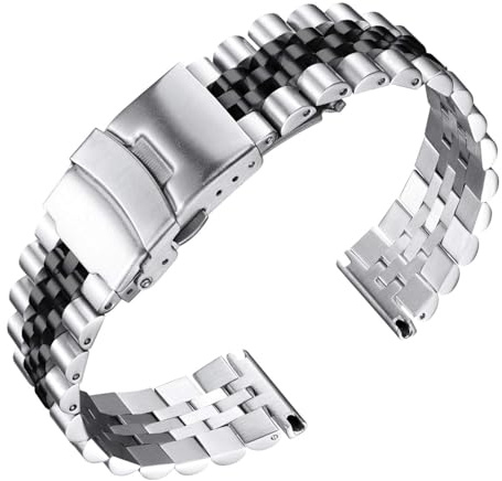 BINLUN Edelstahl Uhrenarmband Metall Uhrenarmbänder für Herren Damen Metallarmband mit Sicherheitsverschluss 18mm 20mm 22mm 24mm 26mm Armband in Gold, Silber, Schwarz, Roségold, Zwei Ton