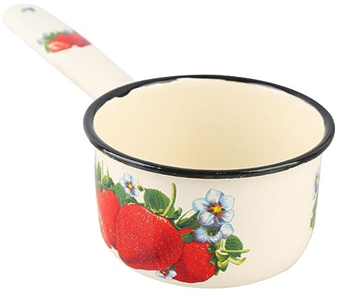CIYODO Pentolino Smaltato Per Latte Con Manico Lungo Mestolo Acqua Vintage Scaldavivande Per Cucina Induzione Gas Ed Elettrico Leggero e Facile Da Pulire Per Zuppe e Cibo Per Ragazzo Raga