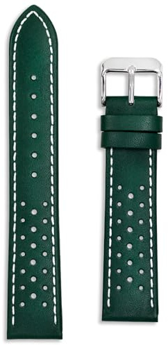 Buckle & Stitch Bracelet de montre en cuir perforé | Disponible en bleu, noir, jaune, rouge, vert | 18 mm, 20 mm, 22 mm, 24 mm | Bracelet de montre de course en cuir de veau véritable | Barres à