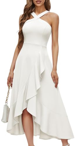 Bbonlinedress Cocktailklänningar med halterneck, klänning för bal, formella tillfällen, bröllop och brudtärna, festklänning, maxiklänning med volanger, Hi-Lo, Vitt, 3XL