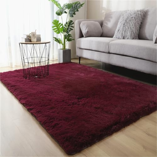 Highdi Tapis de Salon à Poils Longs Gris Tapis Doux et Moelleux Grand Tapis Tapis de Chambre Antidérapant Confortable Tapis Shaggy pour Chambre Salon Couloir, Style Simple (160x230cm,Bordeaux)