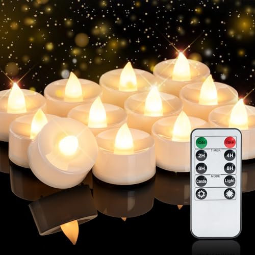 Homemory 400+ Hour Timer Remote Control Flameless Votive Candles, Battery Operated LED Tea Lights in Warm White for Home Table, Halloween Decor, Warm White