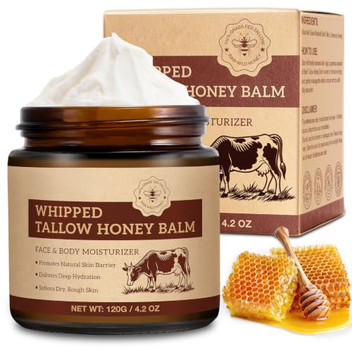 Beef Tallow Cream, Crema Nutritiva de Sebo de Res Orgánico con Miel y Cera de Abejas - 120g | Hidratante Intenso para Piel Seca del Rostro y Cuerpo | Sin Fragancia