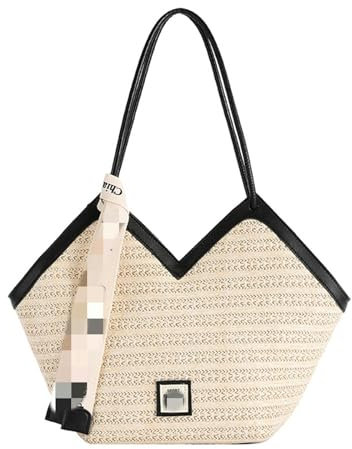 XINYUEST Strohtaschen Damen Shopper Frauen Mit Großer Kapazität Strohbeutel Sommer Freizeit Trend Umhängetasche Lässig Gelegene Beliebte Pendlertasche-weiß Schwarz