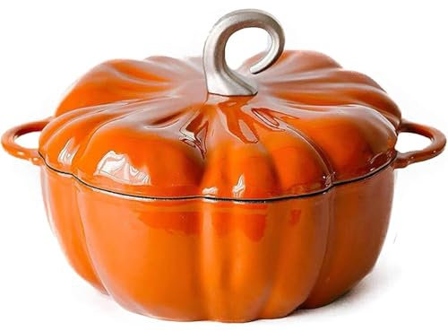 Pumpkin Cocotte, olla de hierro fundido esmaltado, cacerola con tapa, horno holandés de calabaza, sartén antiadherente con revestimiento esmaltado, olla de hierro fundido