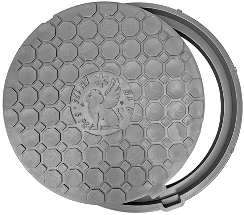 Couvercle de Regard Ronds DN500/620, Couvercle de Réservoir de Regard Ø500 mm A15, Avec Rond de Sécurité à 2 serrures, Chargeable jusqu'à 15kN (Gris) BabylonPlast