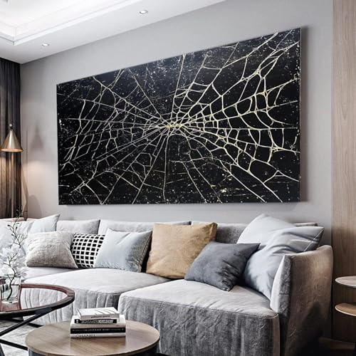 MKBKLI Wandbilder Dekoration Wohnzimmer Schwarzweißes Spinnennetz Bilder auf Leinwand 80x160cm Leinwandbild Schlafzimmer Küche Deko Wand Kunstdruck Art Groß XXL Wanddeko Bild Wall Decor Canvas