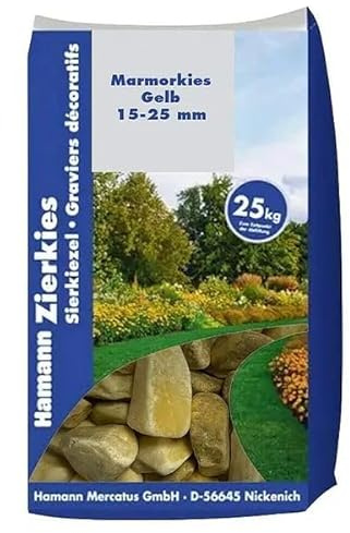 Marmorkies Gelb 15-25 mm 25 kg I Splitt für Gartenwege I Splitt für Beete I Splitt für Außenbereich I Dekorative Steine Garten I Marmorkies frostfest I Deko Beet