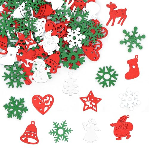 Forbabe 100 Stück Weihnachtskonfetti - Konfetti aus Holz für Tischdeko Weihnachten - Basteln