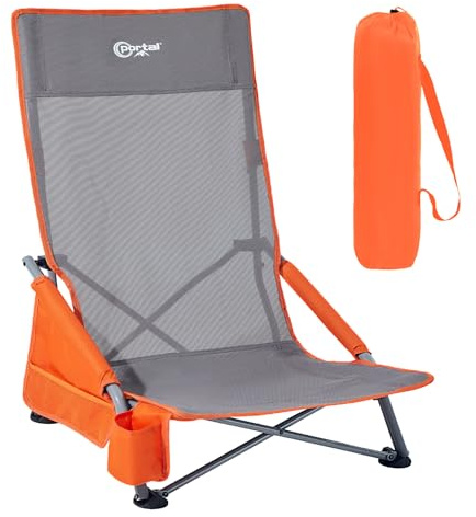 Portal Chaise de plage pliable avec dossier haut, chaise de camping légère, tabouret pliable 150 kg, tissu ventilé à profil bas, chaise pliante portable avec sac de rangement