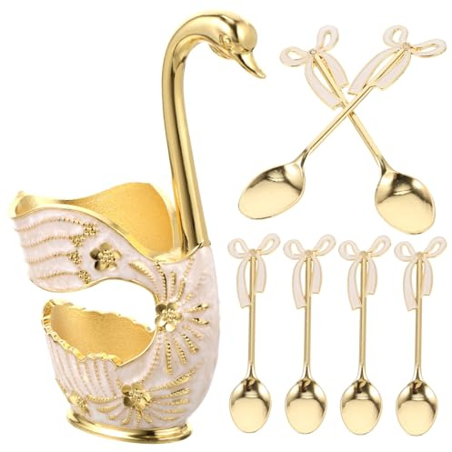 Hemobllo Support Cuillère Doré Forme de Cygne avec Base pour Cuillères Métal Porte-cuillère Dessert Élégant et Pratique pour Maison Restaurant et Café