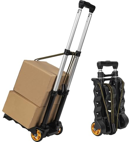 Folding Hand Truck | 88lbs/40KG Capacity Sack Barrow Luggage Trolley | Foldable Trolley on Wheels with Bungee Cords | Lightweight Sack Truck for Luggage, Travel, Moving House, Shopping and Office Use