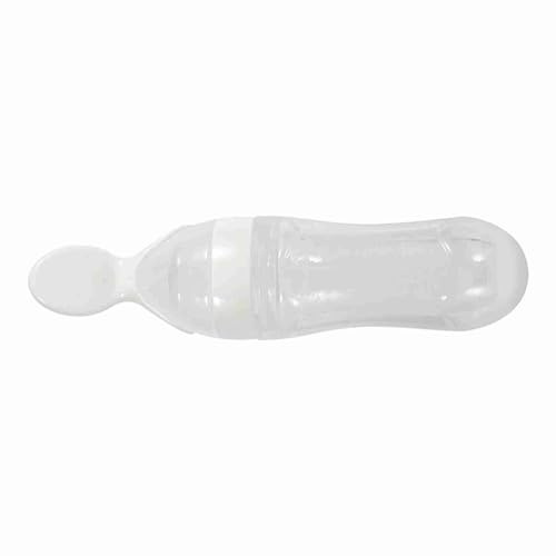 ERYUE Biberón de Comida para bebé de 90ml con Cuchara, Biberón Silicona sin BPA para Alimentación Cereales Niños Pequeños, Tamaño Compacto y Ligero (Blanco)