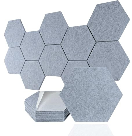 G.schmückt Akustikplatten Filz selbstklebend, 12 Stück Akustikpaneele Hexagon, Schallabsorber Wand, Schallschutz & Wandverkleidung 30x26x1 cm (hellgrau)