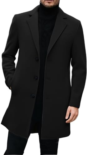 Mens Trench Coat, Long Jackets Men 3/4 Length Coat Windbreaker Men's Winter Pea Coats Jacket Outerwear Mid Length Peacoat Long Sleeve Overcoat Wool Trench Coats Casual Warm Outdoor Tweed Jacket