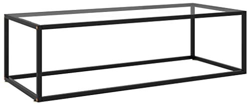 Mokuyary Mesa de centro negra con cristal templado 120 x 60 x 35 cm, para salón, oficina, espacios pequeños