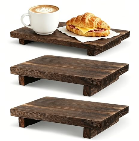 WeeGoo 3 Pcs Small Wooden Riser Tray, 23×15×3.8 cm | Rustic, Wood Tray with Legs, for Vanity, Counter, Sink, Kitchen Counter, Bathroom