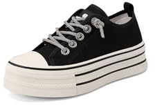QUEEN HELENA Sneakers Platform Donna Lacci con Strass XZ002 (Nero, Sistema Taglie Calzature EU, Adulto, Donna, Numero, Media, 36)