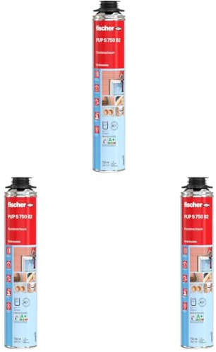 fischer Pistolenschaum PUP S 750, Montageschaum für Verfüllung, Dämmung & Isolierung, luftdichter und wasserfester Bauschaum für Schaumpistolen, 750 ml (Packung mit 3)