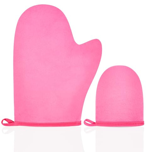 LOPHE Guante Autobronceador, 2 Piezas Kit de Guantes Autobronceadores, Aplicador de Bronceado Automático, Aplicador Autobronceador Guante, Manopla de Aterciopelado Suave para Bronceado, Lavable (Rosa)