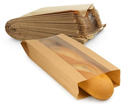 MT Products Kraft Bread Bags 6.5 x 2 x 18 - Disposable Paper Bags (Pack of 50) - Made in the USA