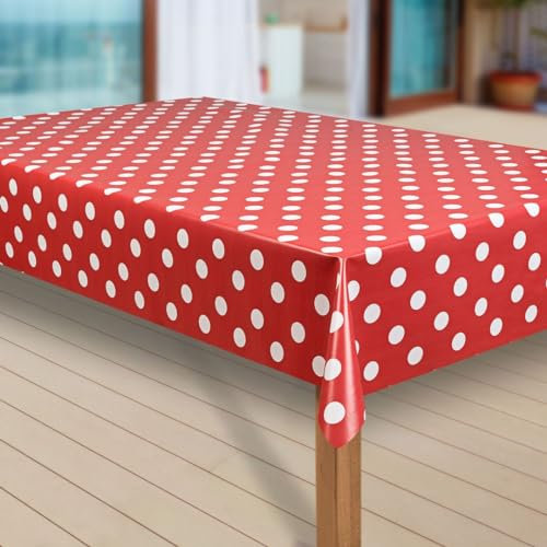 laro Wachstuch-Tischdecke Abwaschbar Garten-Tischdecke Wachstischdecke PVC Plastik-Tischdecken Eckig Meterware Wasserabweisend Abwischbar G07, Muster:Punkte rot, Größe:80x80 cm