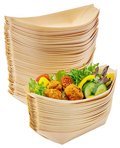 MATANA 100 Barquitas de Bambú Desechables para Aperitivos, 21x11cm - Cuencos de Madera, Platos de Bambú - Ecológicos y Biodegradables - Bodas, Cumpleaños, Buffet, Catering, Fiestas