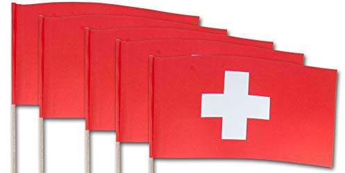 Schweiz Qualitäts-Fähnchen am Holzstab mit Länder Flaggen - 10 Stück im Sparpack
