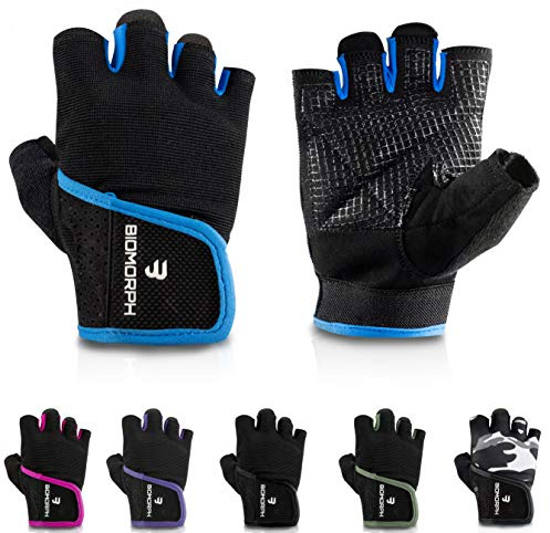 BIOMORPH Trainingshandschuhe für Damen und Herren I Fitness Handschuhe für Krafttraining, Bodybuilding, Crossfit (Navy Blue, 21,5cm - 23,5cm - L)