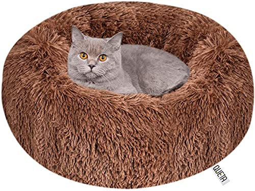 Queta Katzenbett Schöne Tierbett, Klein Hund Bett Haustierbett Plüsch Weich Runden Katze Schlafen Bett (50cm, Braun)