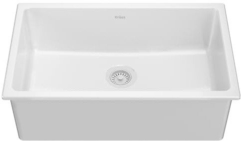 KRAUS Turino™ 30” Drop-In Undermount Fireclay Single Bowl Kitchen Sink with Thick Mounting Deck in Gloss White, KFD1-30GWH