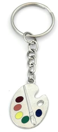 FizzyButton Gifts Enamel Artist Paint Palette Charm Keyring Key Ring with Silver Tone Keychain