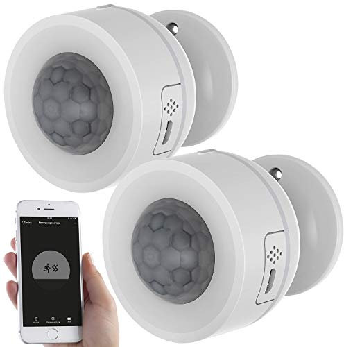 Luminea Home Control Bewegungsmelder klein: 2er-Set WLAN-Bewegungsmelder, Temperatur- & Luftfeuchtigkeits-Sensor (innen nachrüsten, Mini Sensor, Luftbefeuchter für Heizung)