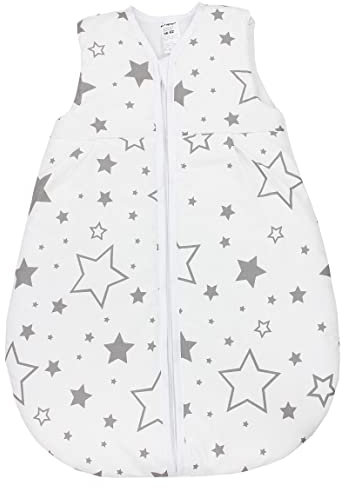 TupTam Schlafsack Baby - Wärmender Ganzjahresschlafsack 2.5 TOG, OEKO-TEX, Ärmellos, Farbe: Sterne Grau/Weiß, Größe: 56-62