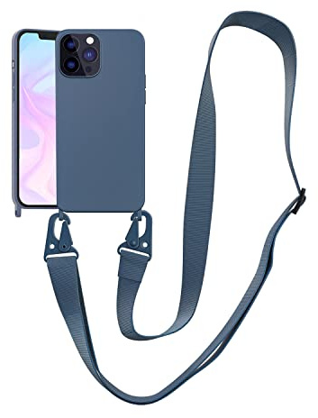 Handykette Handyhülle kompatibel mit Apple iPhone 13 Necklace Hülle Nylon Schultergurt Weich Silikon TPU Cover mit Kordel zum Umhängen Schutzhülle mit Stylische Band(Diamond Blue)