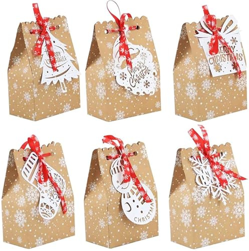 Weihnachten Geschenktüten, 24 Stück Adventskalender zum Befüllen, Papiertüten Weihnachtstüten Weihnachten Geschenktüten, GeschenktütenChristmas,Kraft Papier Geschenk Tüten für WeihnachtenParty (A)