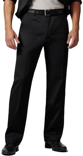Men's Cozy Hidden Expandable Waist Dress Pants | Premium Stretch Texture Weave Work to Weekend Pant (Black,34W×34L)