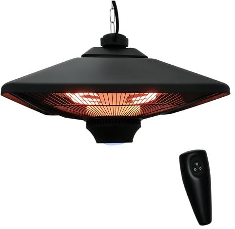 Outsunny Lampada Riscaldante per Esterni con Luce LED, 2 Livelli di Potenza 1000/2000W e Telecomando, 43x43x25cm, Nero