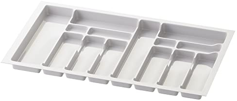 Sossai range-couverts Divio pour tiroirs de 90 cm de large, 83x49 cm – découpable, 14 compartiments, blanc, organiseur pour tiroirs à couverts en plastique