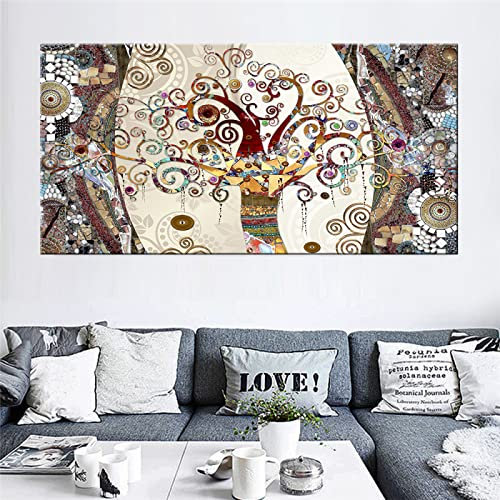 Jianghu Art Gustav Klimt Quadro da Parete - Gustav Klimt Albero della Vita Quadri su Tela - Riproduzioni di Quadri Famosi Classici 40x90cm(16x35in) Con Cornice